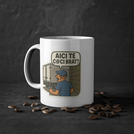 Cană din ceramică "AICI TE C@CI BRAT ?"